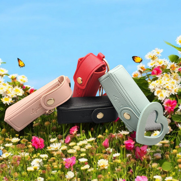 Leather Lipstick Keychain Holder | Travel Lip Balm Case | Compact Stylish | Red - Picture 3 of 15